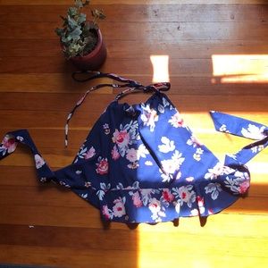 Navy blue halter wrap shirt